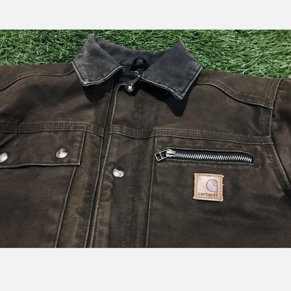 RARE Carhartt Vintage Leather Patch Jacket - Brown Men's S - Picture 8 of 10